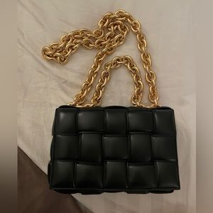 Bottega Veneta black cassette bag with gold chain
